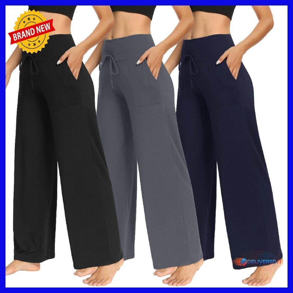 Women's Wide Leg Yoga Pants with Pockets - 3 Pack High Waist Lounge